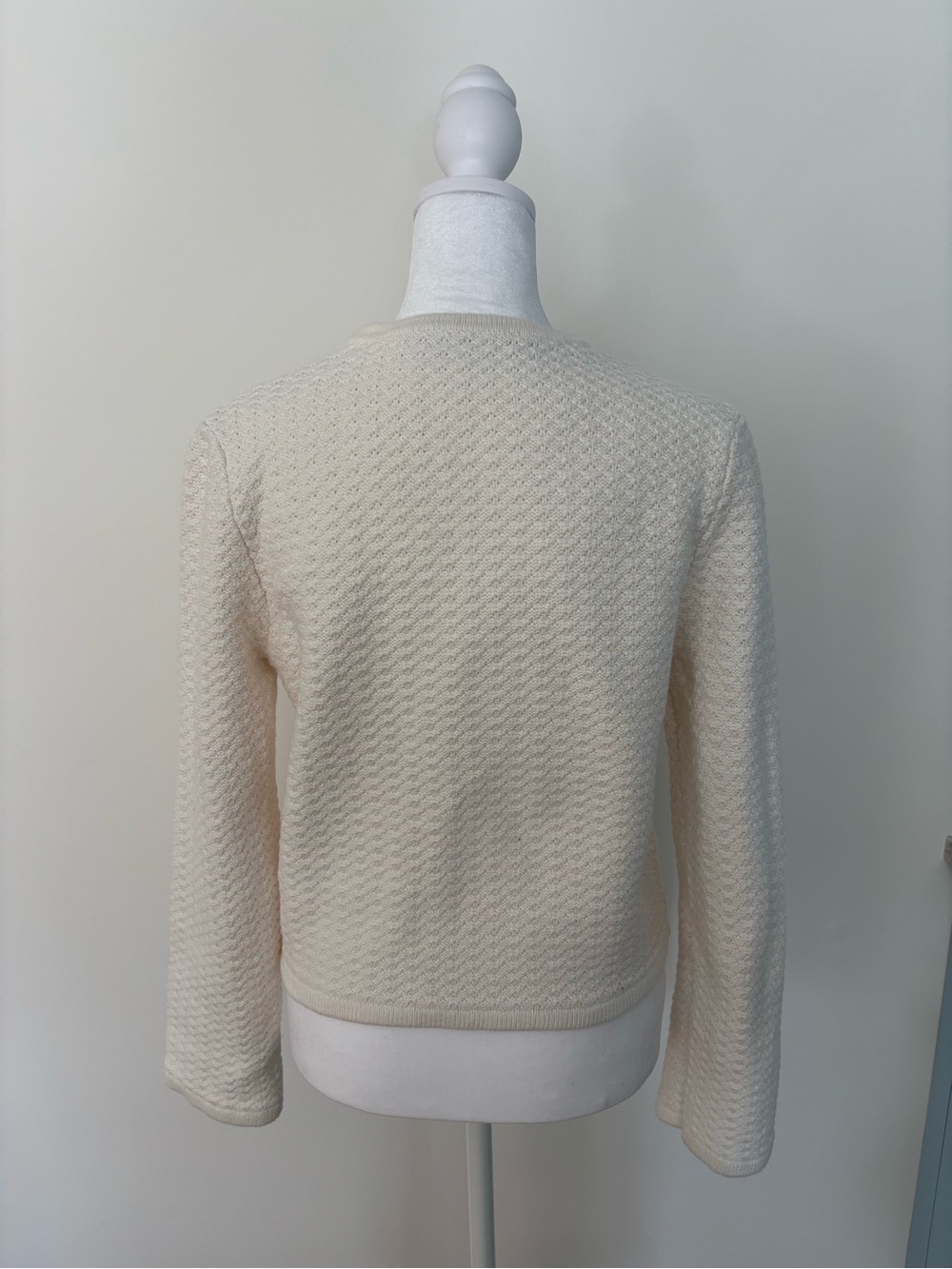Cream Textured Button-Front Women's Sweater Jacket - Picture 4 of 6